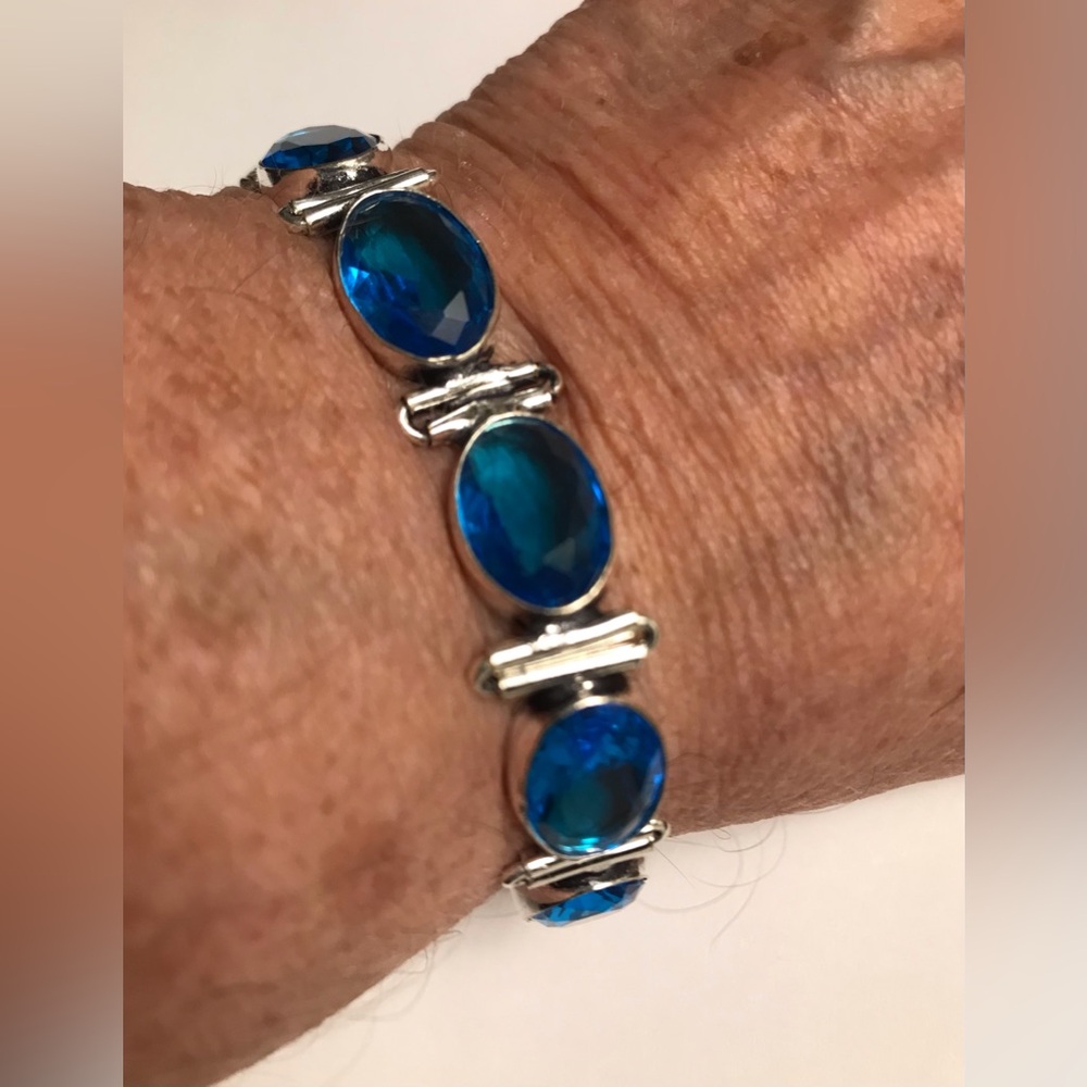 Blue Topaz 925 Stamped Sterling Silver Bracelet